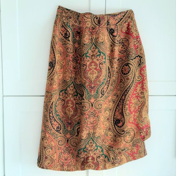 Unbranded Women's Skirt Paisley Print Gold Red Green Black 24" Waist - Picture 1 of 4
